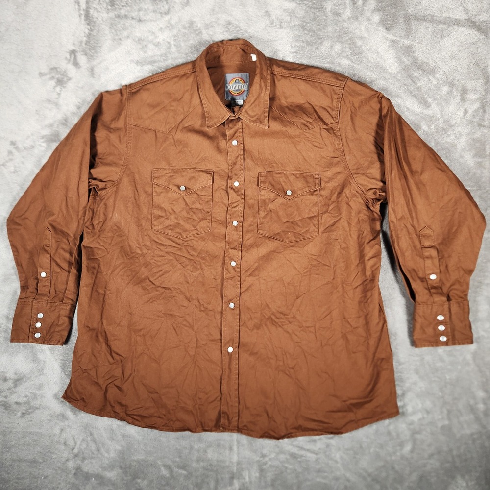 Cowboy Authentic Workwear Shirt Mens 3XL Brown Western Pearl Snap Cotton